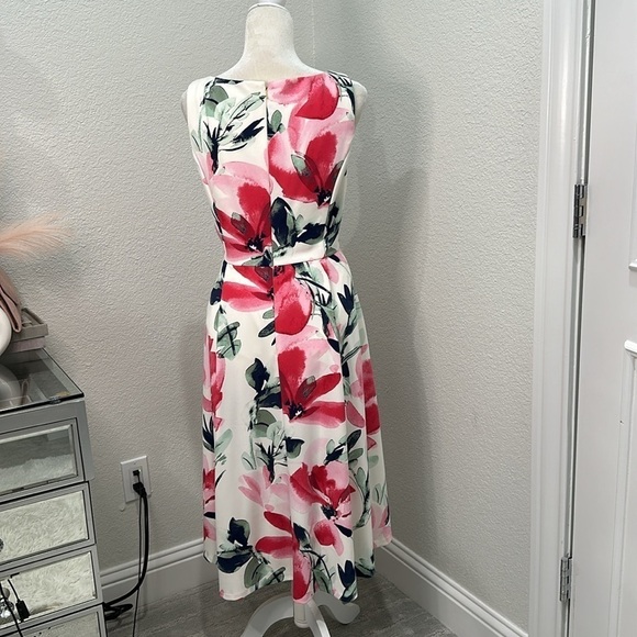 DKNY Dresses Floral Dresses DKNY Womens Pink Sleeveless V Neck Midi Fit Flare - Picture 8 of 11